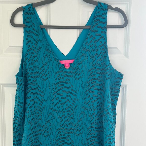 Lilly Pulitzer Florin Top - Metallic Teal/Black Print - Size L - Picture 1 of 6